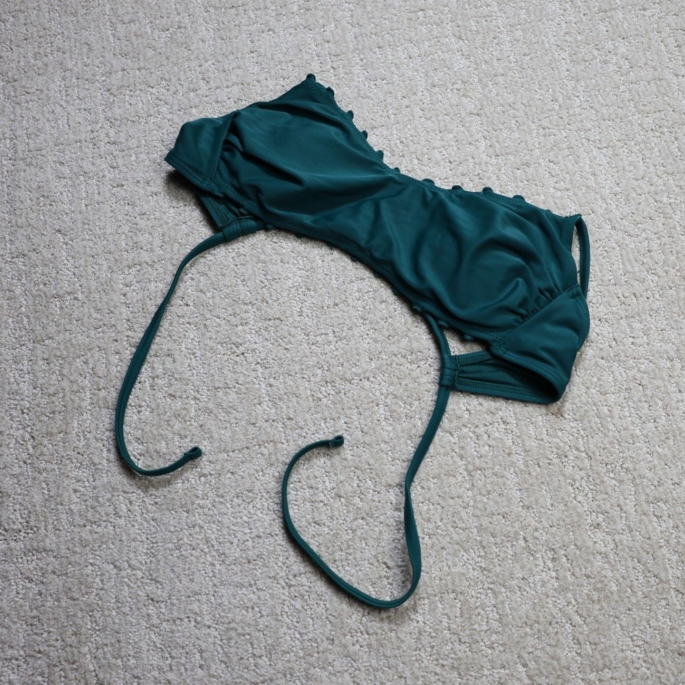 Shade & Shore Dark Teal Green Ruffle Trim Bikini Top Medium